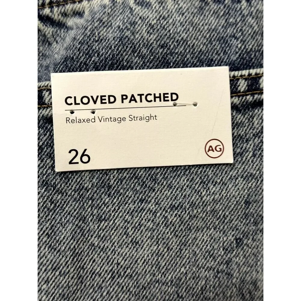 AG Jeans Cloved Patched Denim Jeans High Rise Relaxed Straight Leg Blue 26 NWT